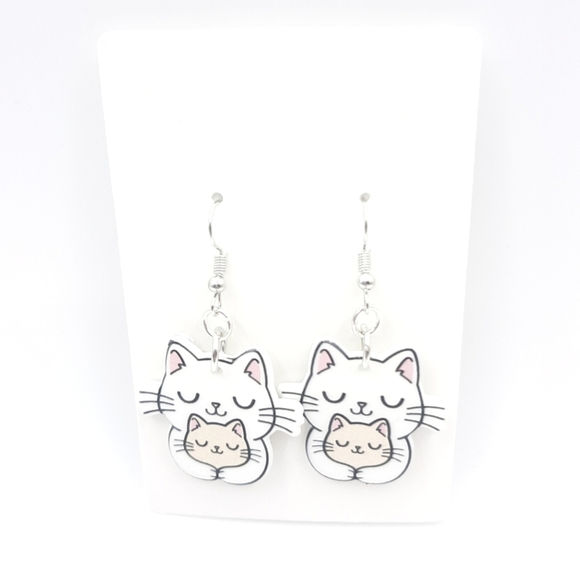 Kitty Mama Baby Kitten Earrings Mommy Lightweight Acrylic - Picture 2 of 3